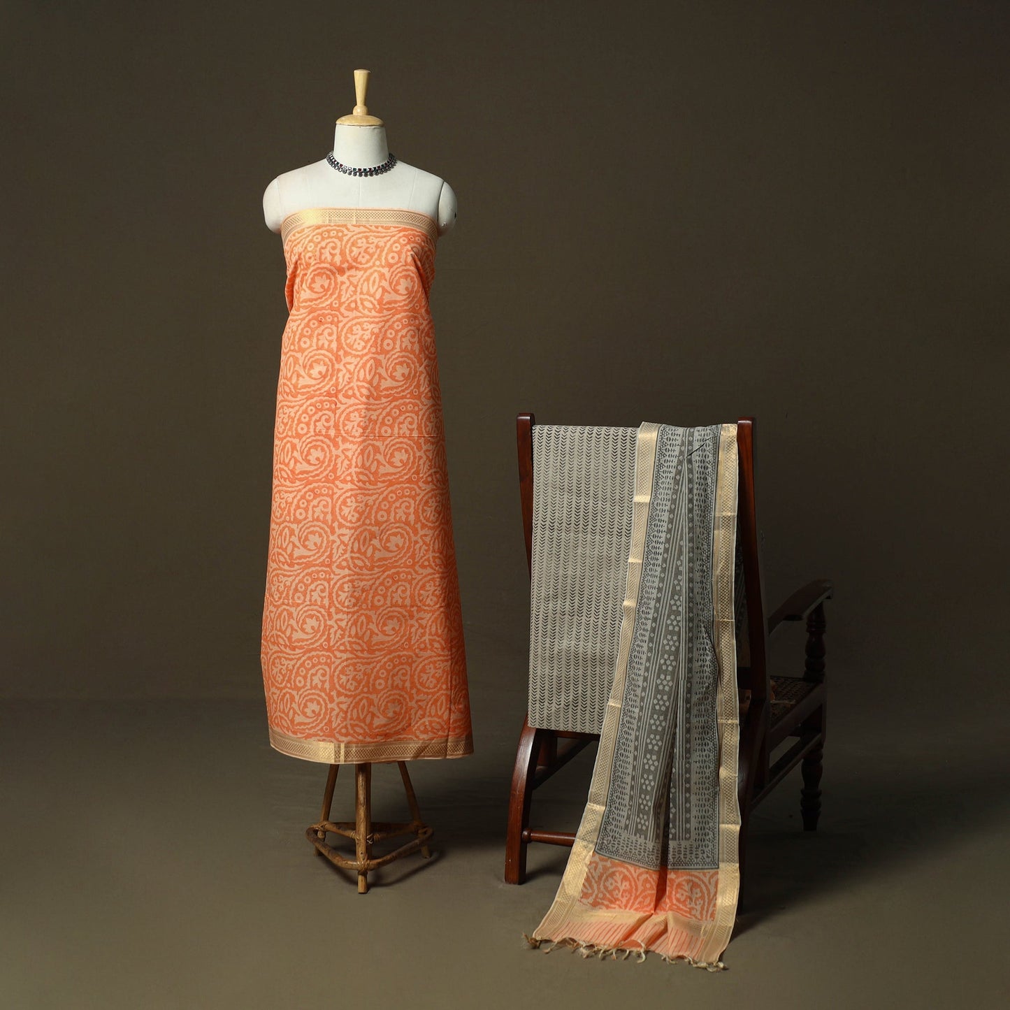 Hand block print mangalagiri cotton 3pc unstitched dress