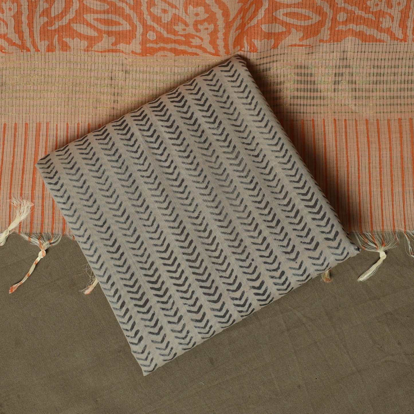 Hand block print mangalagiri cotton 3pc unstitched dress