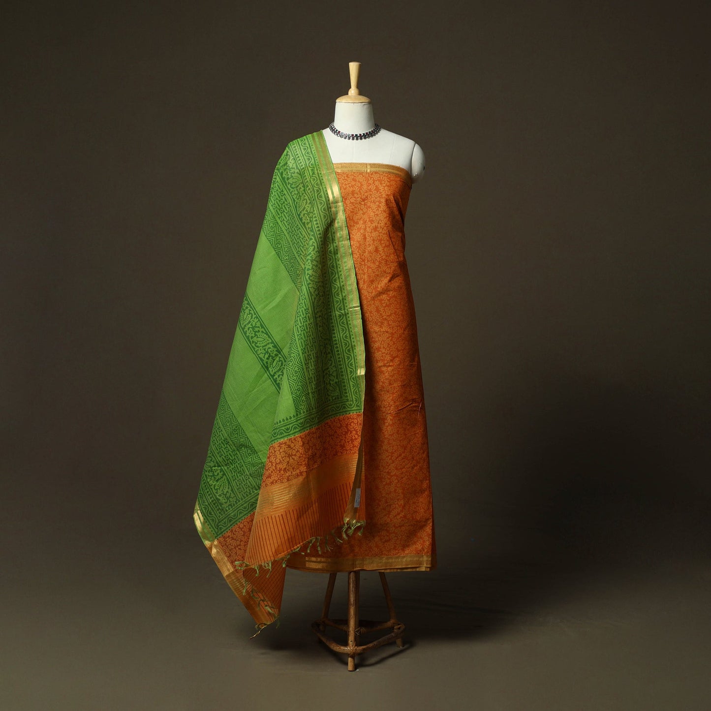 Hand block print mangalagiri cotton 3pc unstitched dress