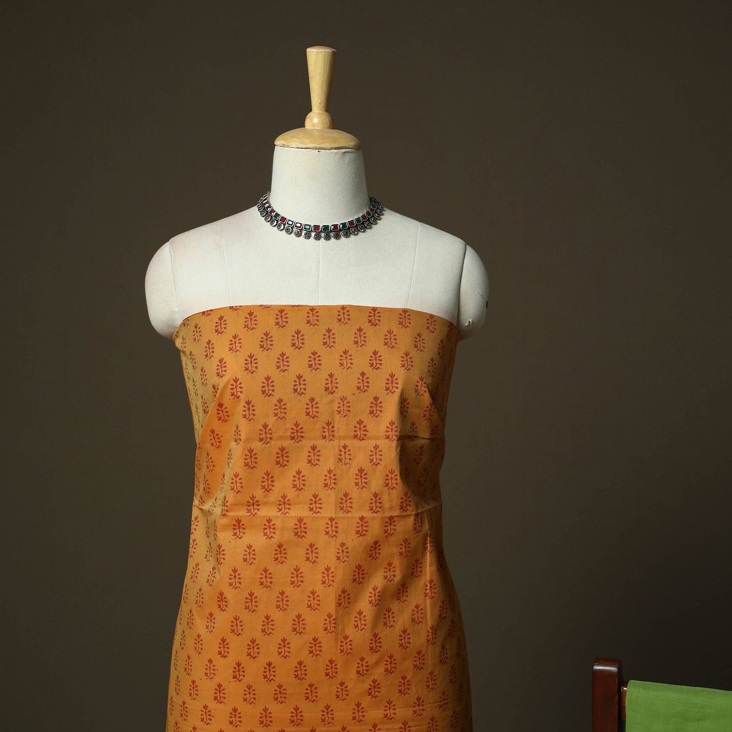 Hand block print mangalagiri cotton 3pc unstitched dress