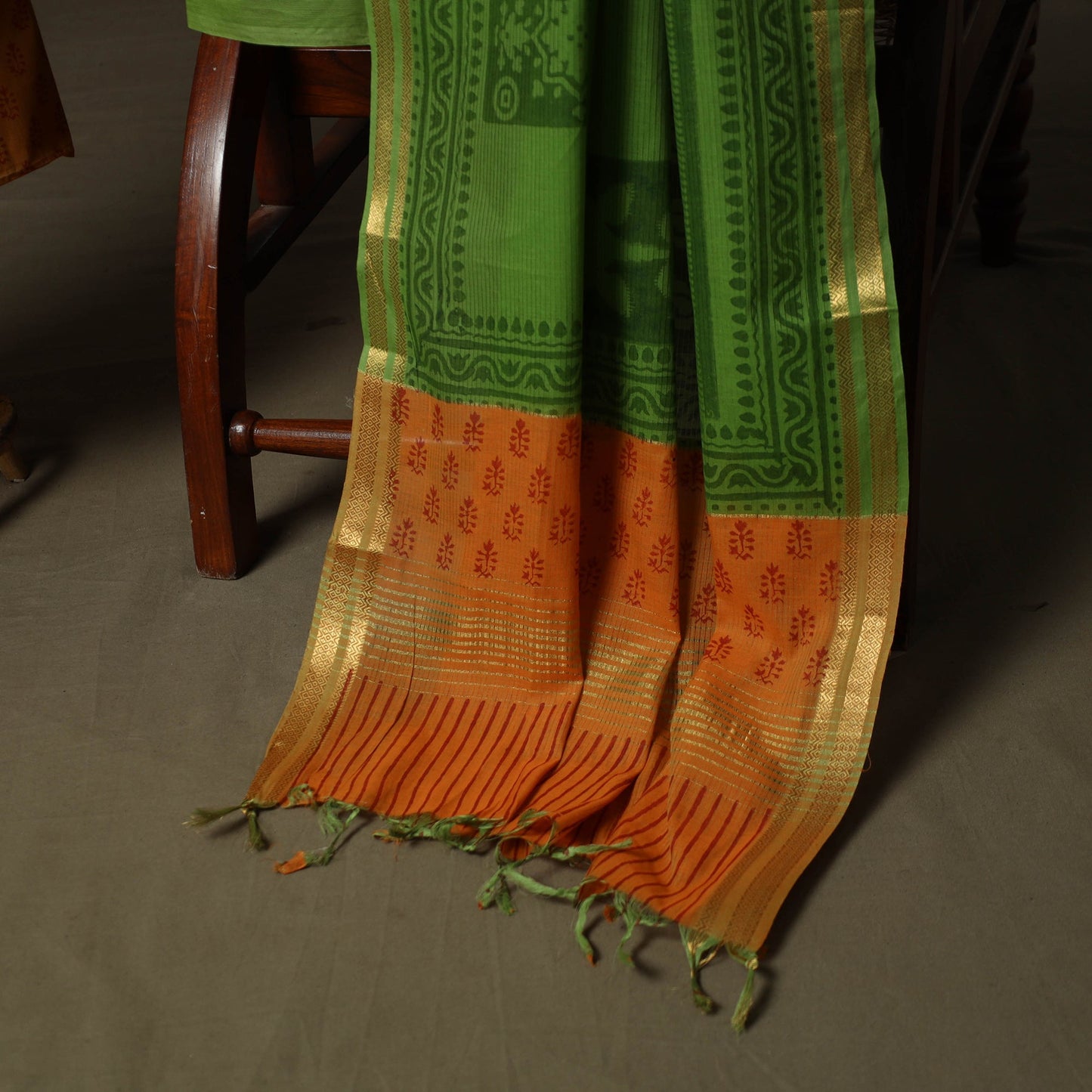Hand block print mangalagiri cotton 3pc unstitched dress