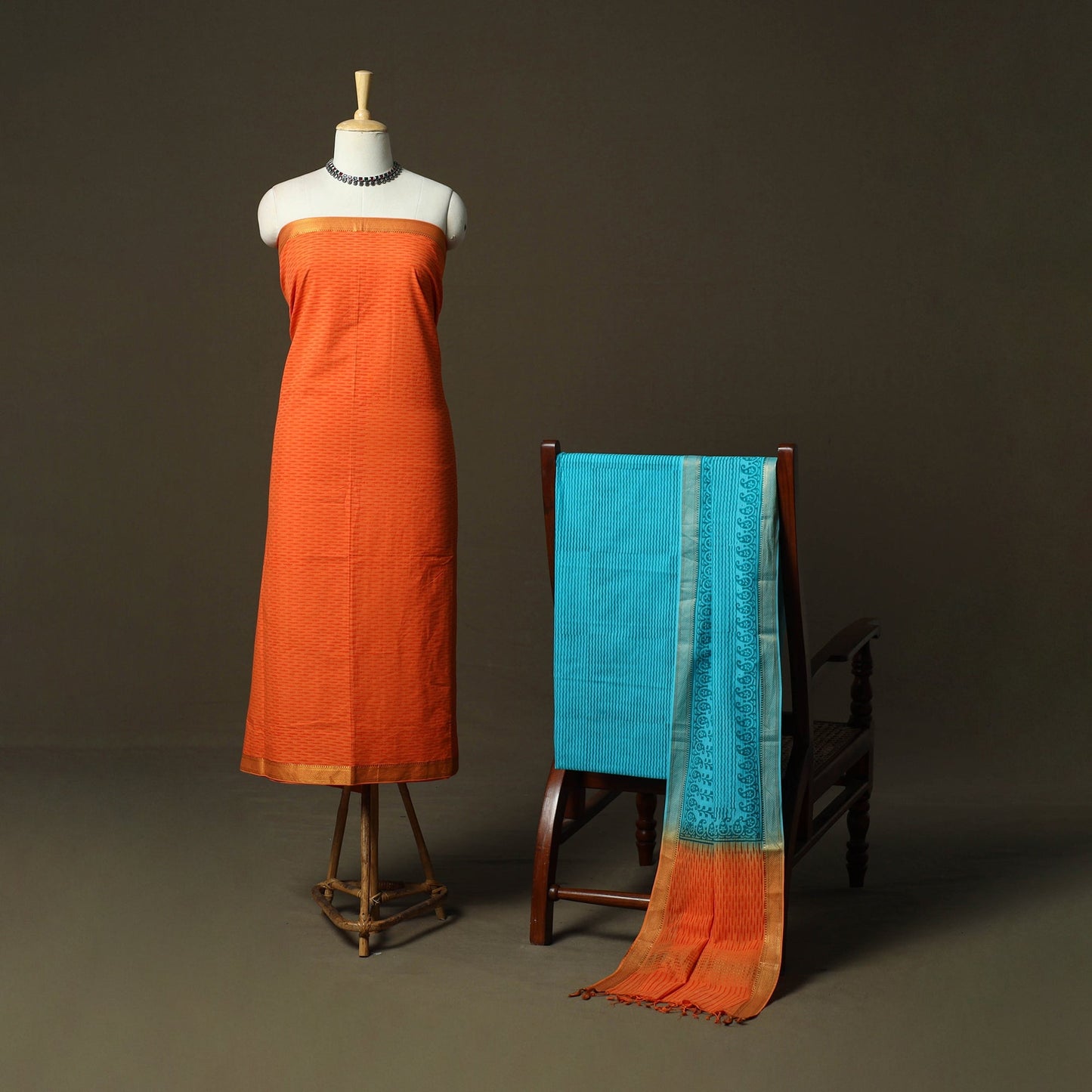 Hand block print mangalagiri cotton 3pc unstitched dress