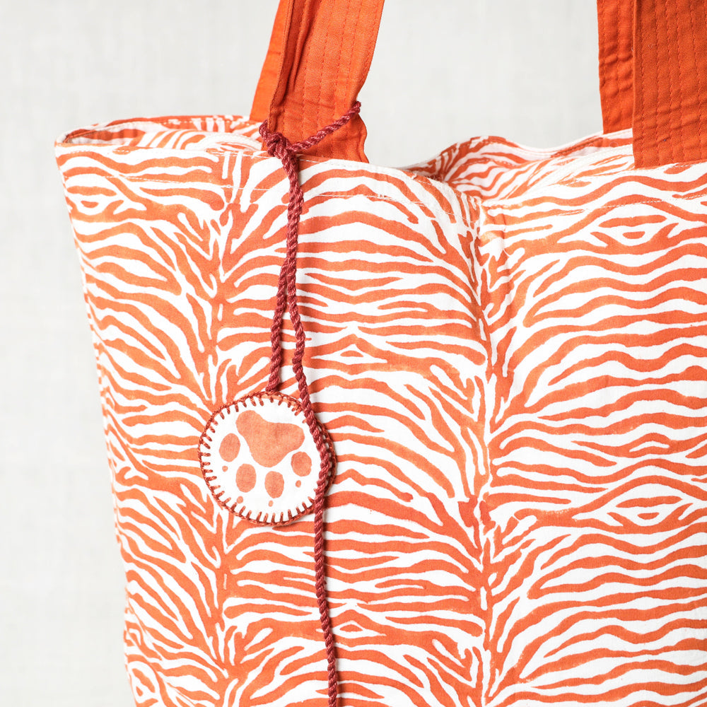 Orange Hand Block Print Cotton Shoulder Bag