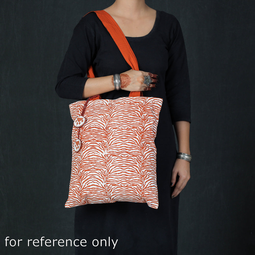 Orange Hand Block Print Cotton Shoulder Bag