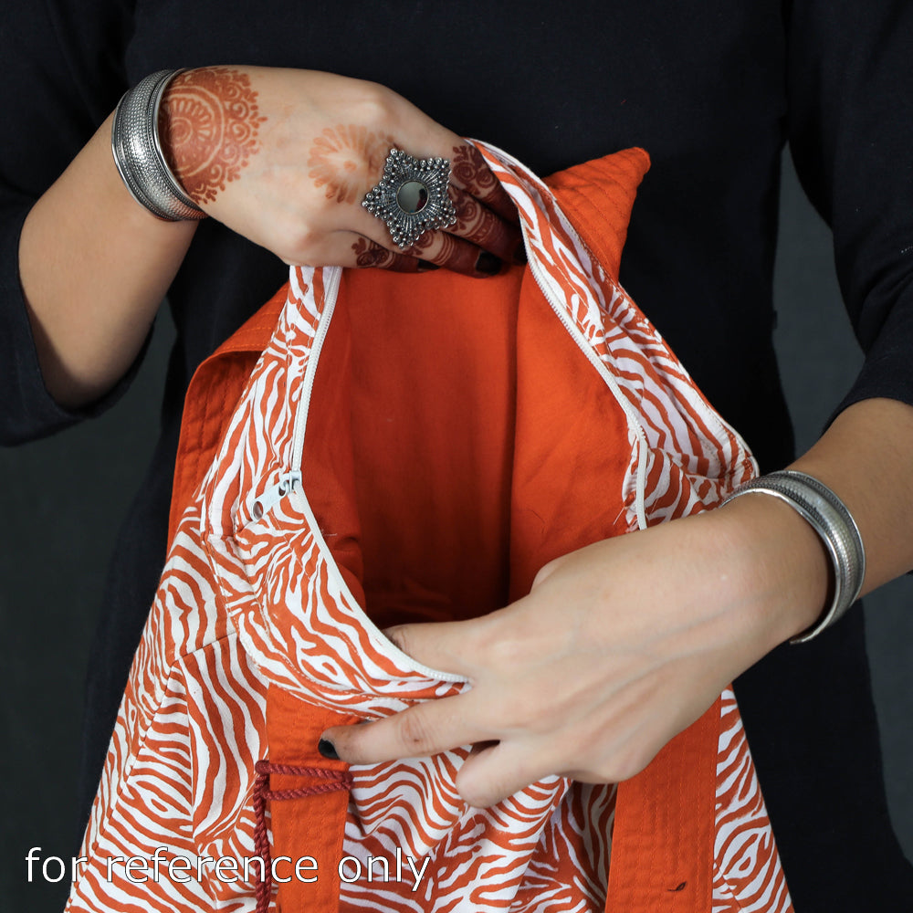 Orange Hand Block Print Cotton Shoulder Bag