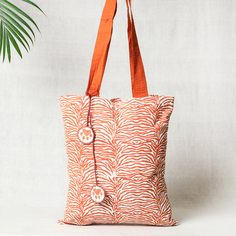Orange Hand Block Print Cotton Shoulder Bag