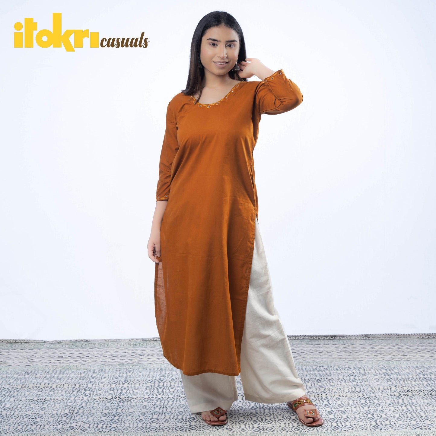 Buy iTokri Casuals - Hand Embroidered Cotton Long Kurta Online at iTokri.com