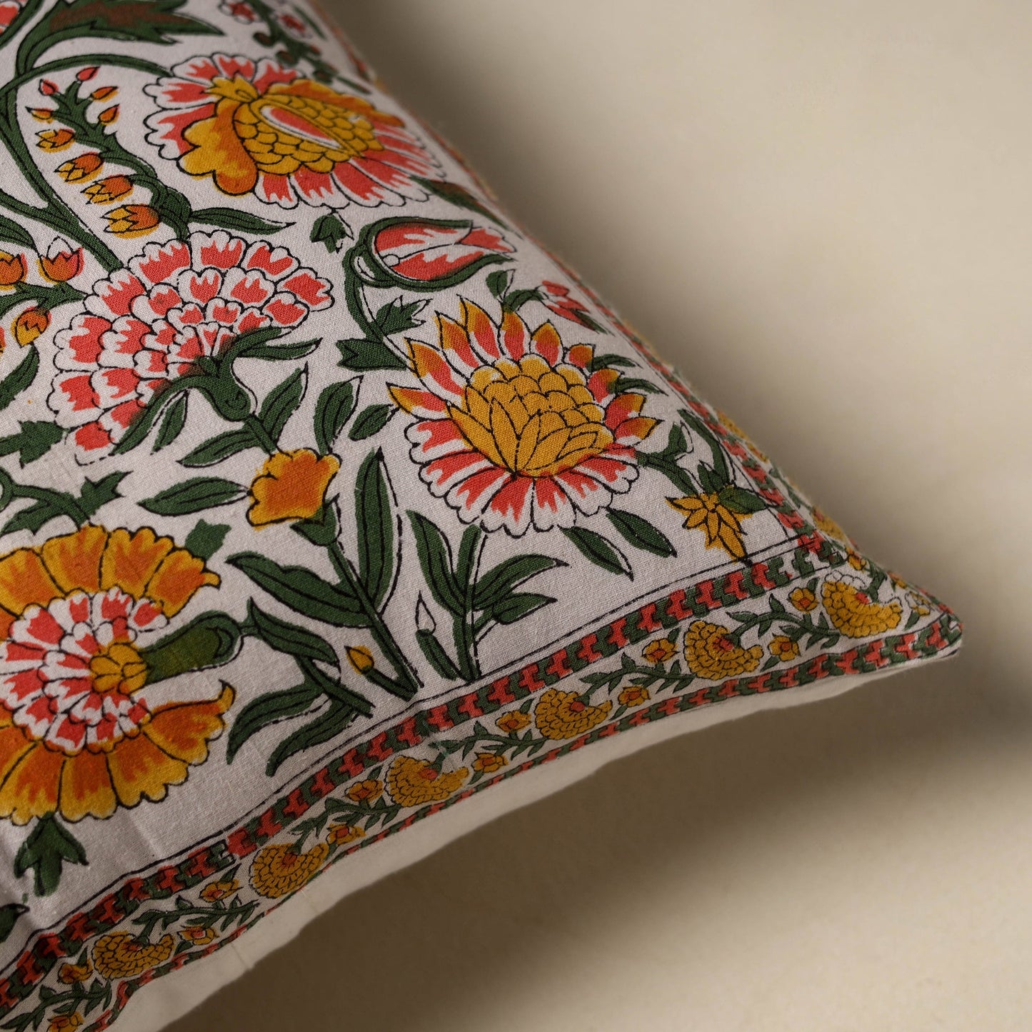 Hand sanganeri floral cushion cover 17 - handcrafted
