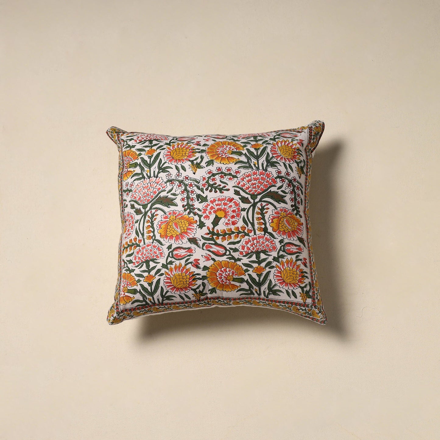 Hand sanganeri floral cushion cover 17 - handcrafted