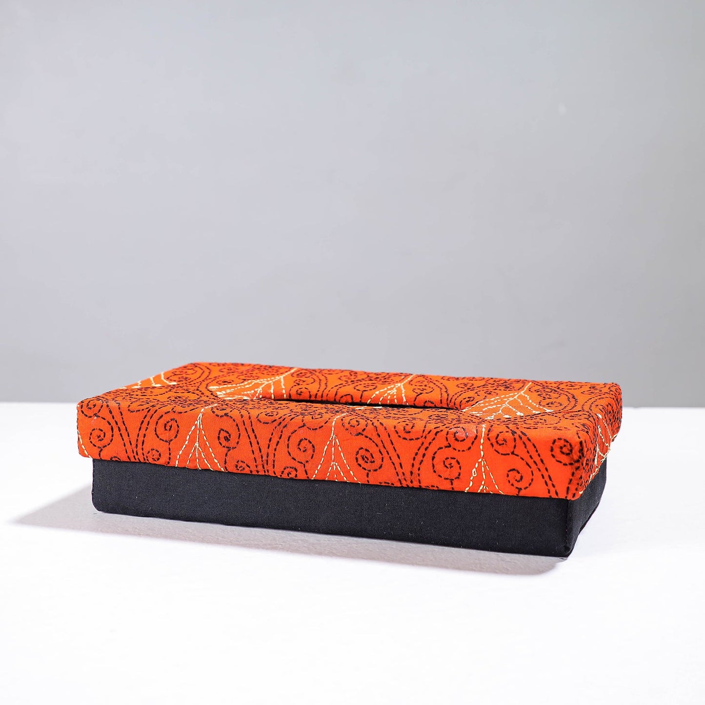 Orange Handcrafted Bengal Kantha Work Tissue Box
