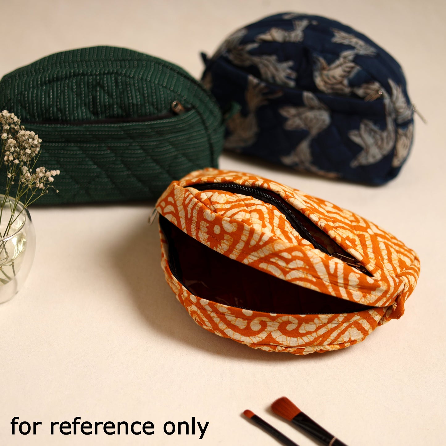 Orange Handcrafted Cotton Quilted Cosmetic Pouch