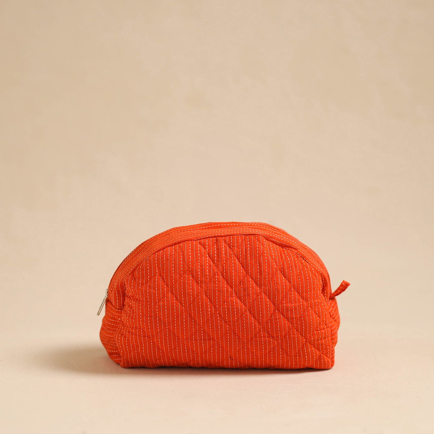 Orange Handcrafted Cotton Quilted Cosmetic Pouch