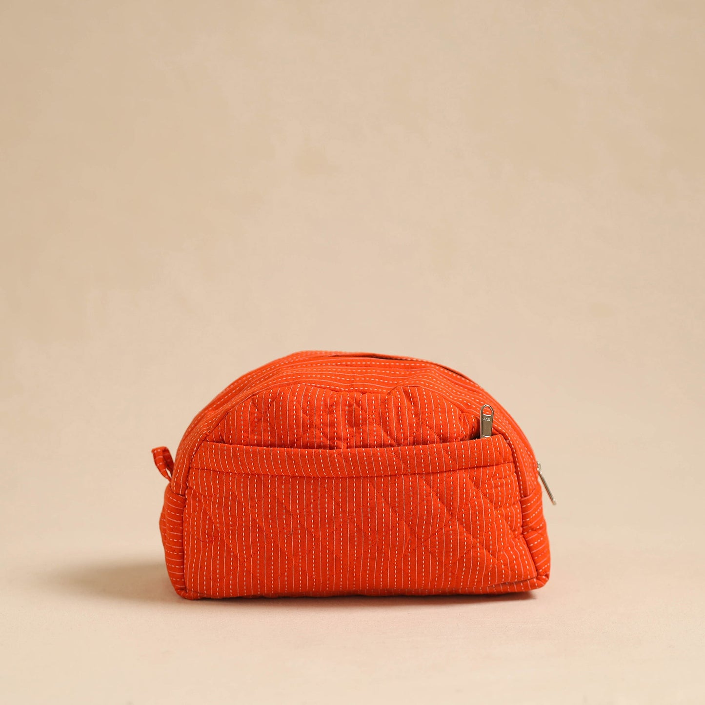 Orange Handcrafted Cotton Quilted Cosmetic Pouch