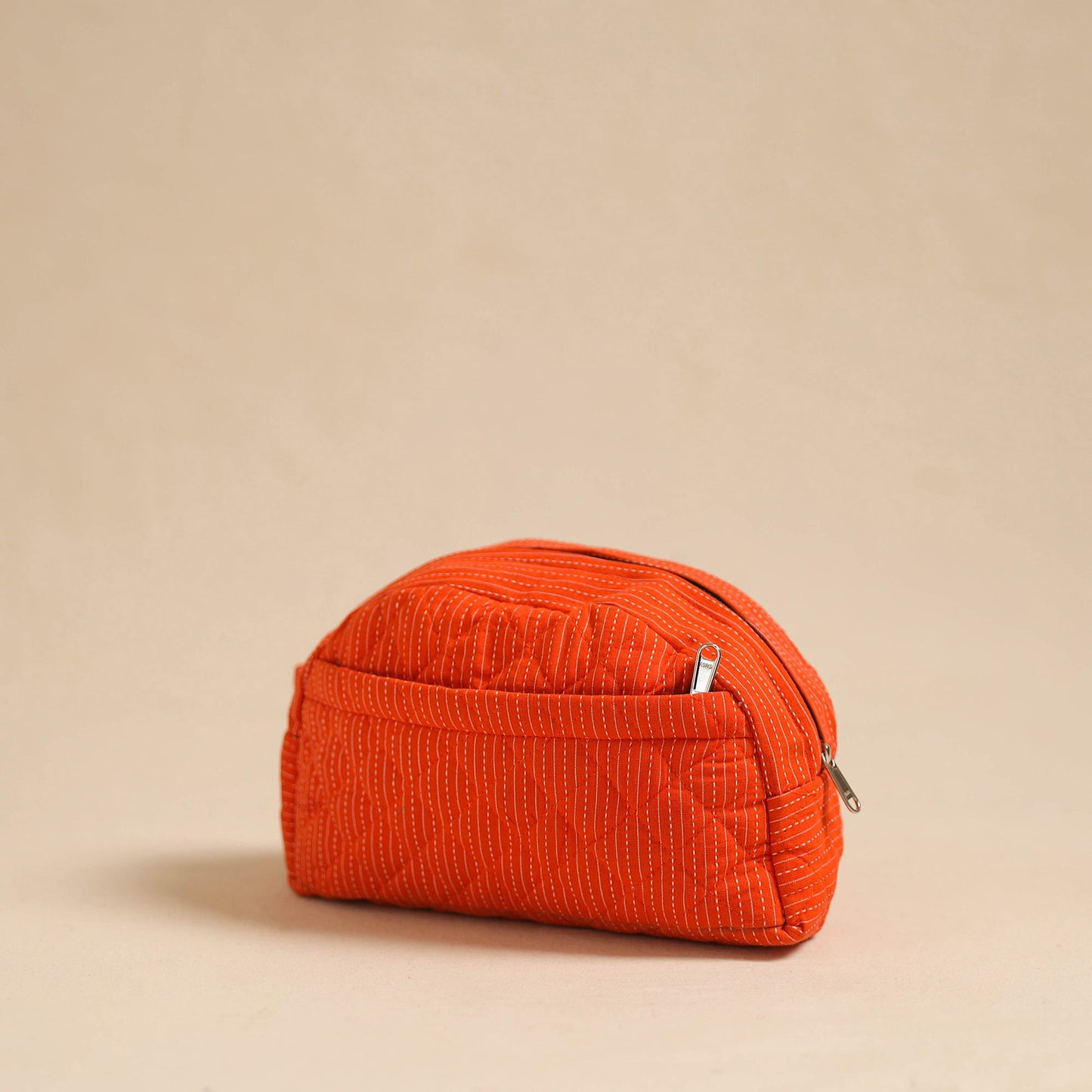 Orange Handcrafted Cotton Quilted Cosmetic Pouch