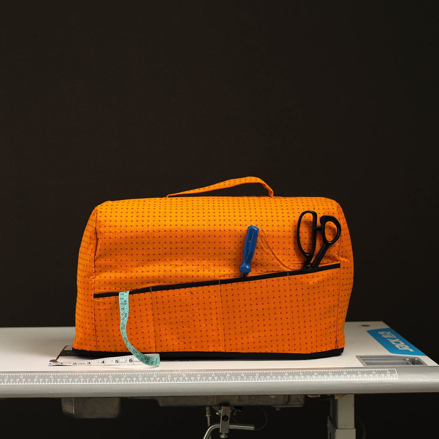 Orange Handcrafted Cotton Sewing Machine Cover