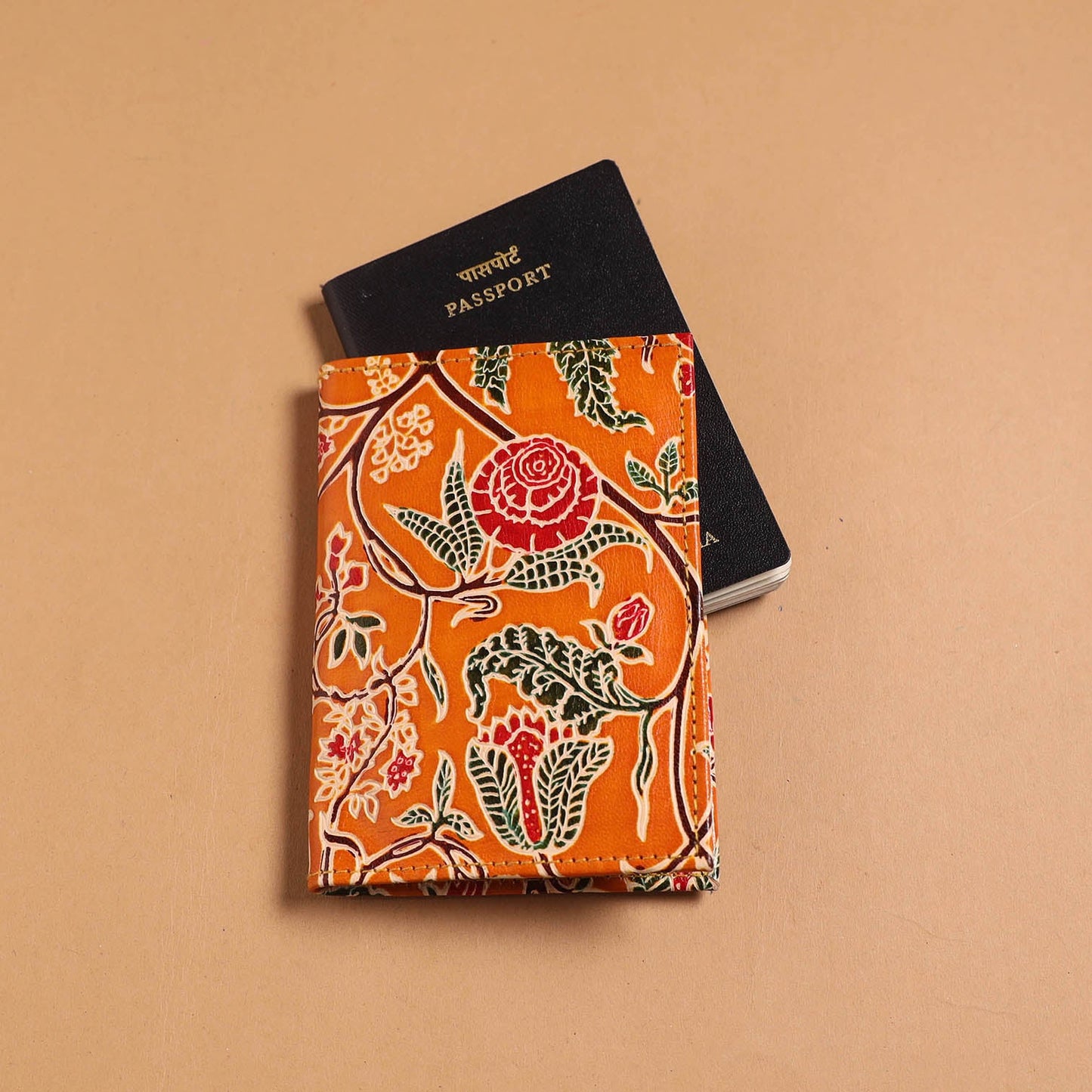 Handcrafted embossed leather passport cover 07