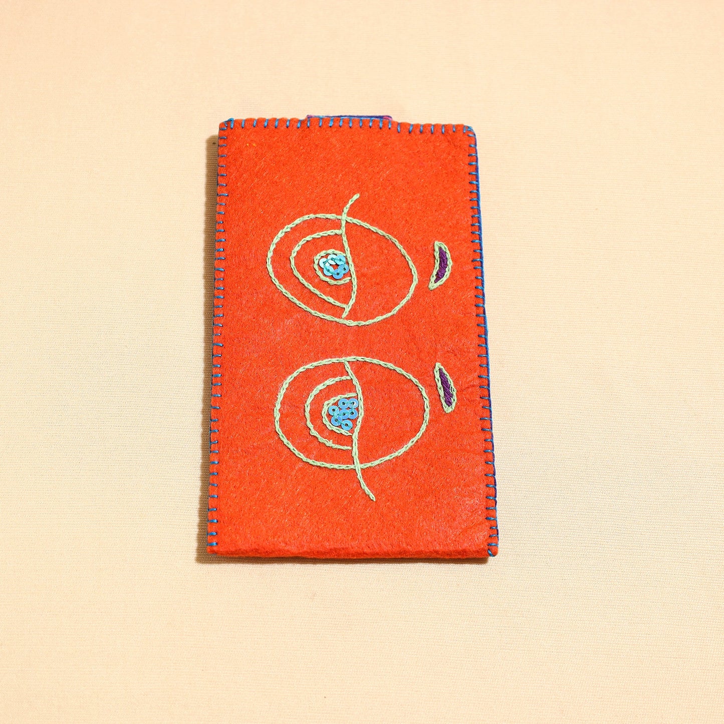 Orange Handcrafted Embroidered Felt Mobile Pouch