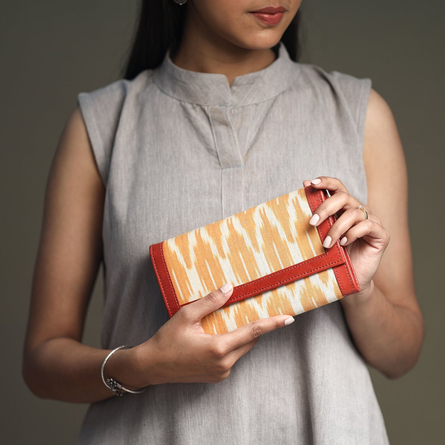 Orange Handcrafted Ikat Weave Leather Wallet