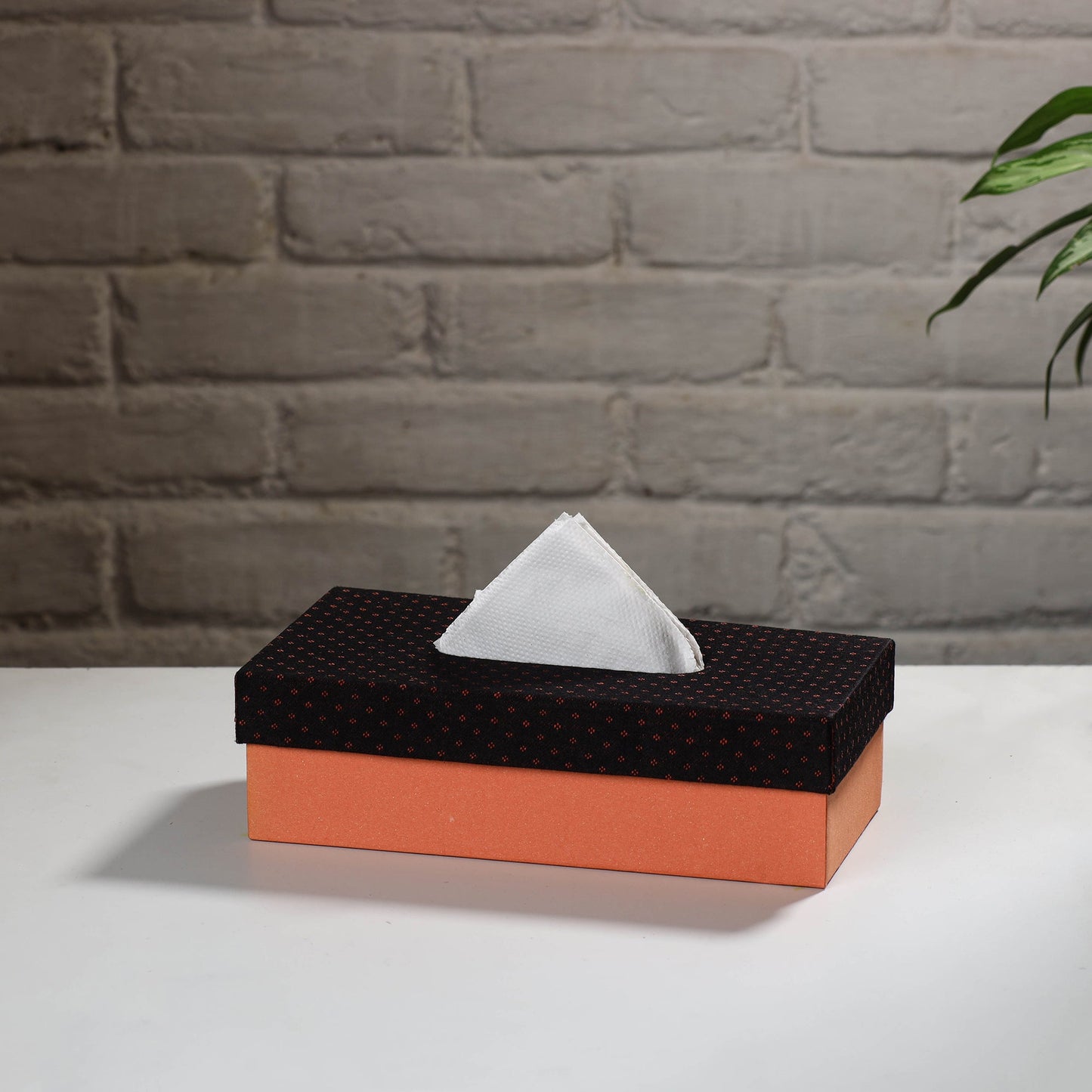 Orange Handcrafted Mashru Silk Fabric Tissue Box