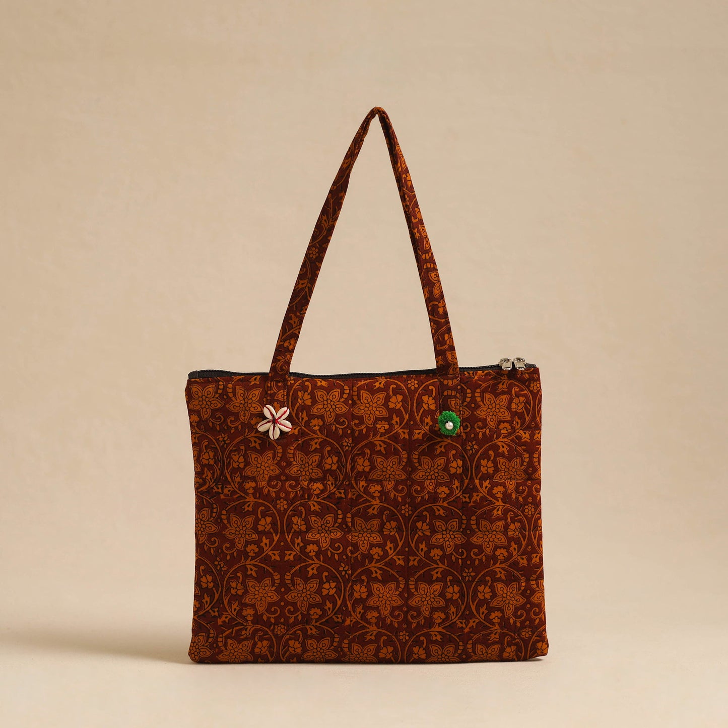 Orange Handcrafted Quilted Cotton Hand Bag
