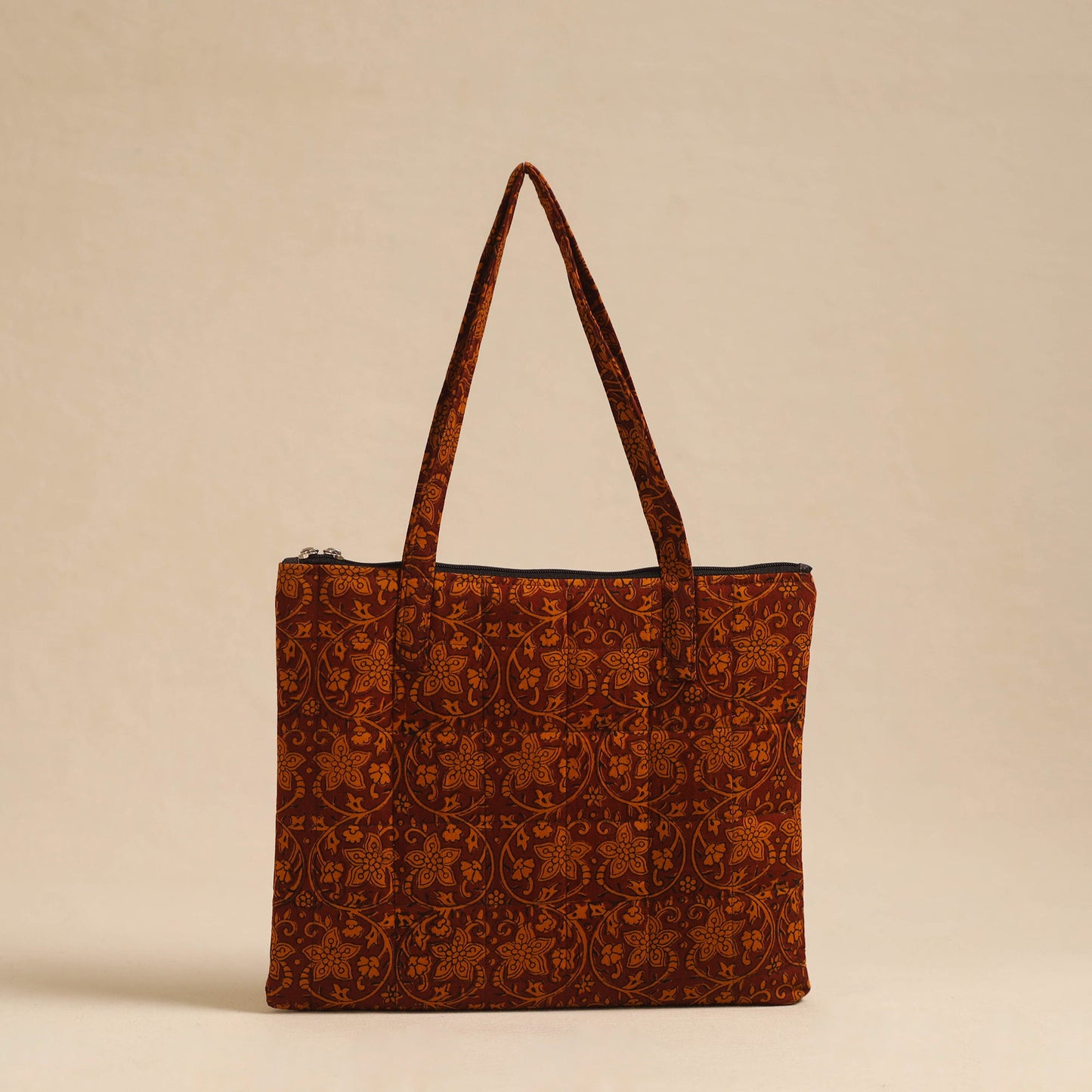 Orange Handcrafted Quilted Cotton Hand Bag