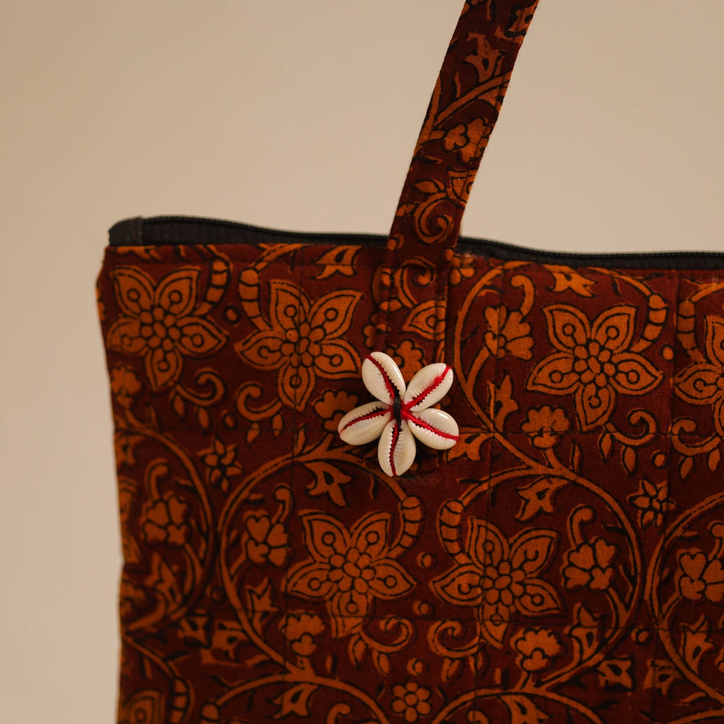Orange Handcrafted Quilted Cotton Hand Bag