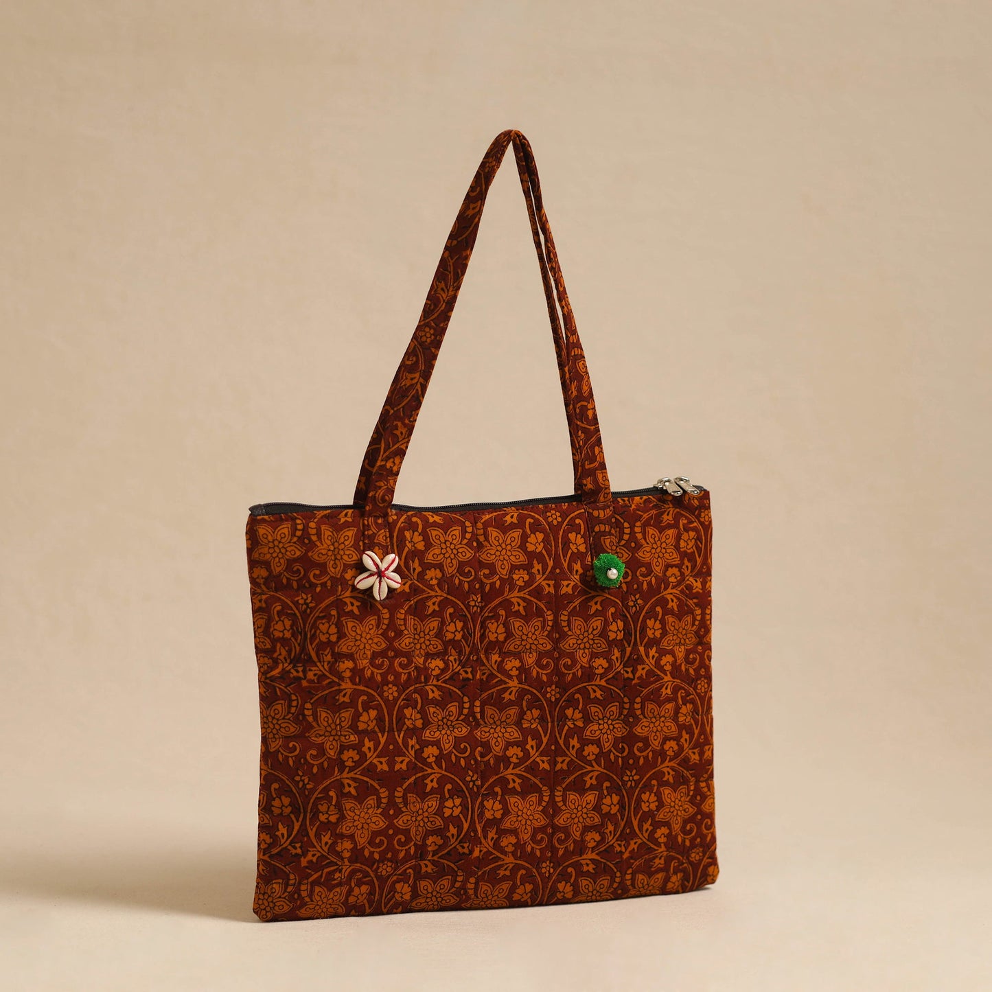 Orange Handcrafted Quilted Cotton Hand Bag