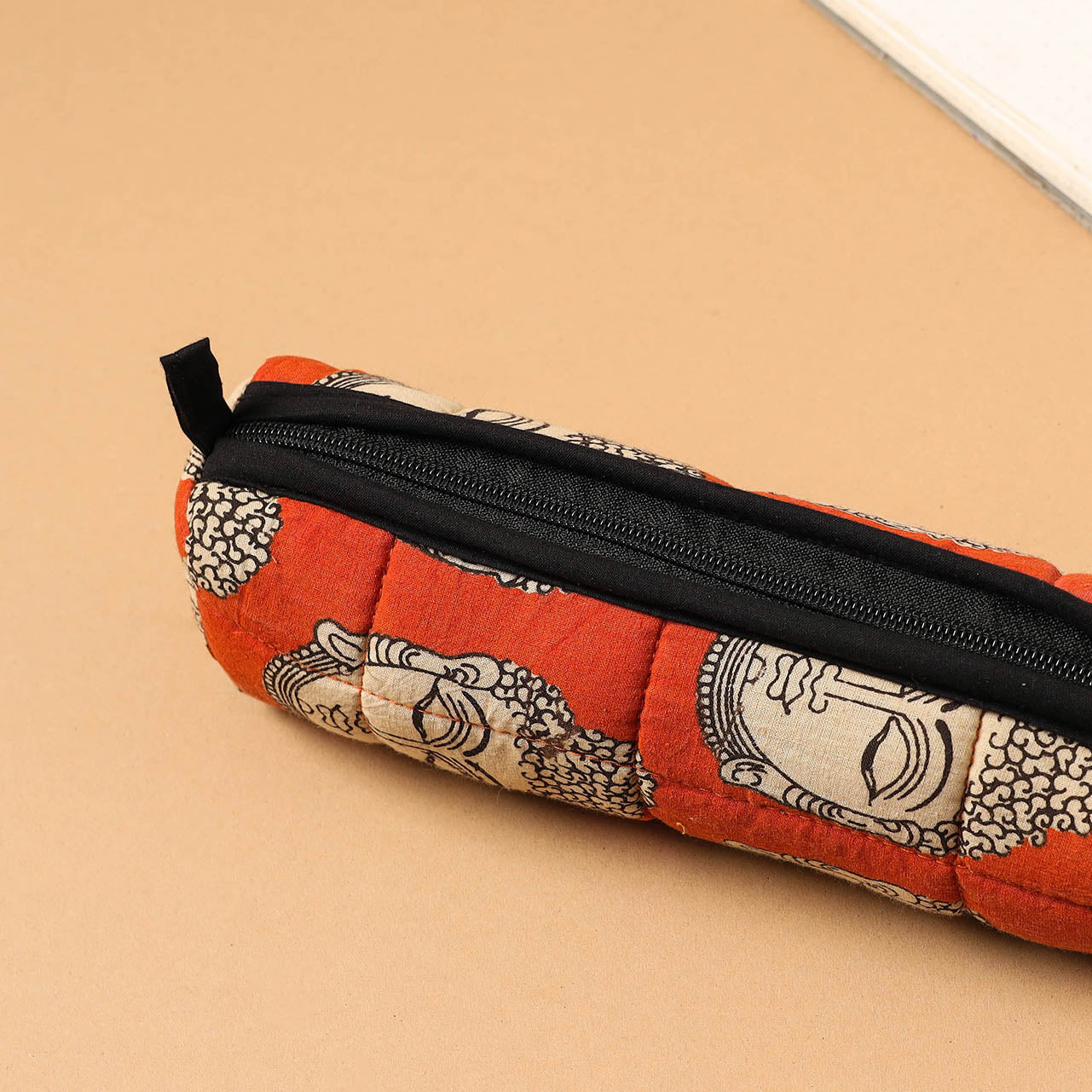 Orange Handcrafted Quilted Cotton Pencil Pouch
