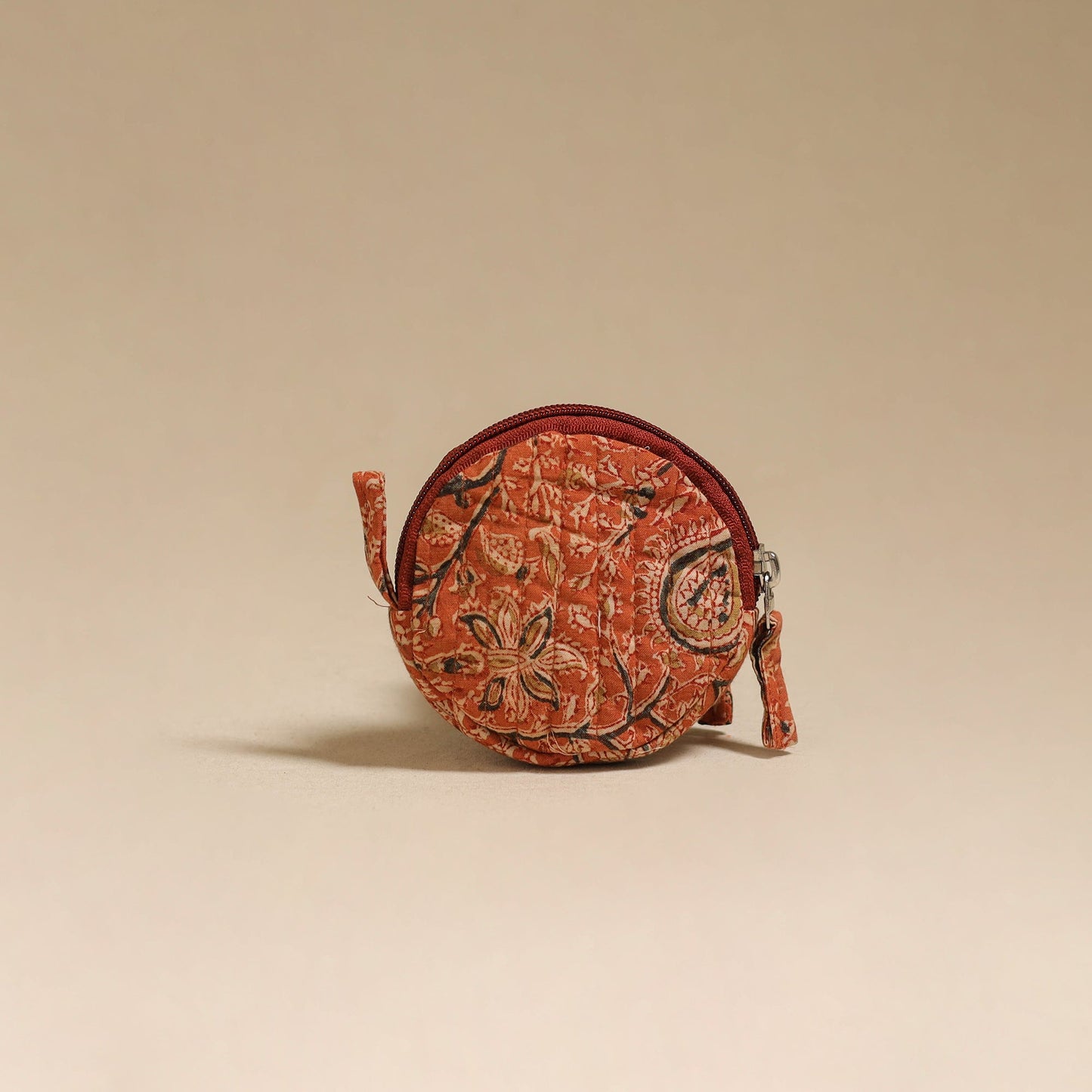 Orange - handcrafted quilted kalamkari block printed fabric
