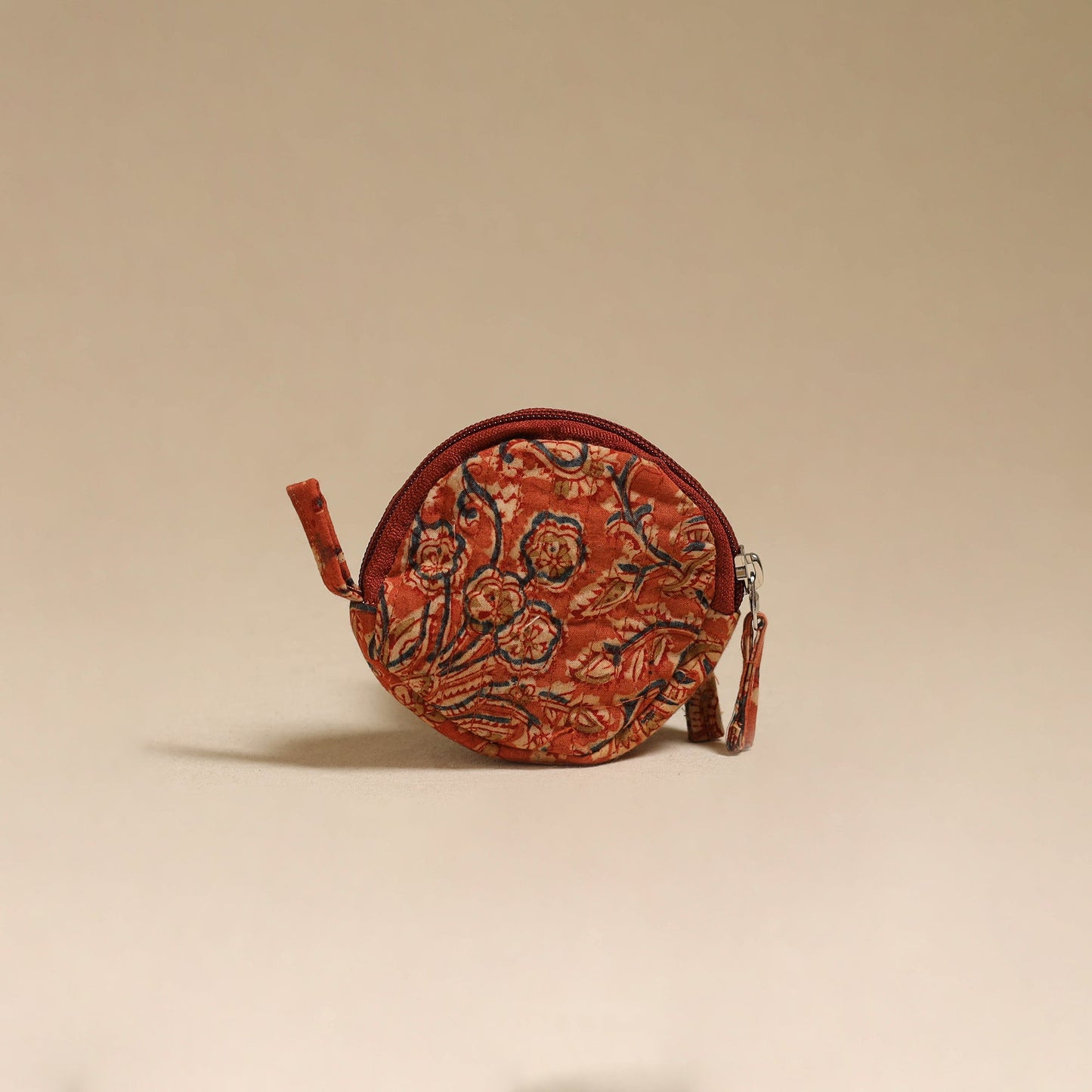 Orange - handcrafted quilted kalamkari block printed fabric