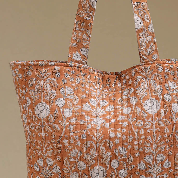 Handcrafted quilted sanganeri block printed fabric tote bag