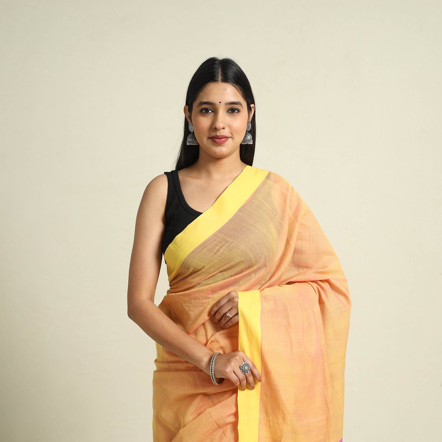 Orange Handloom Cotton Mangalagiri Saree