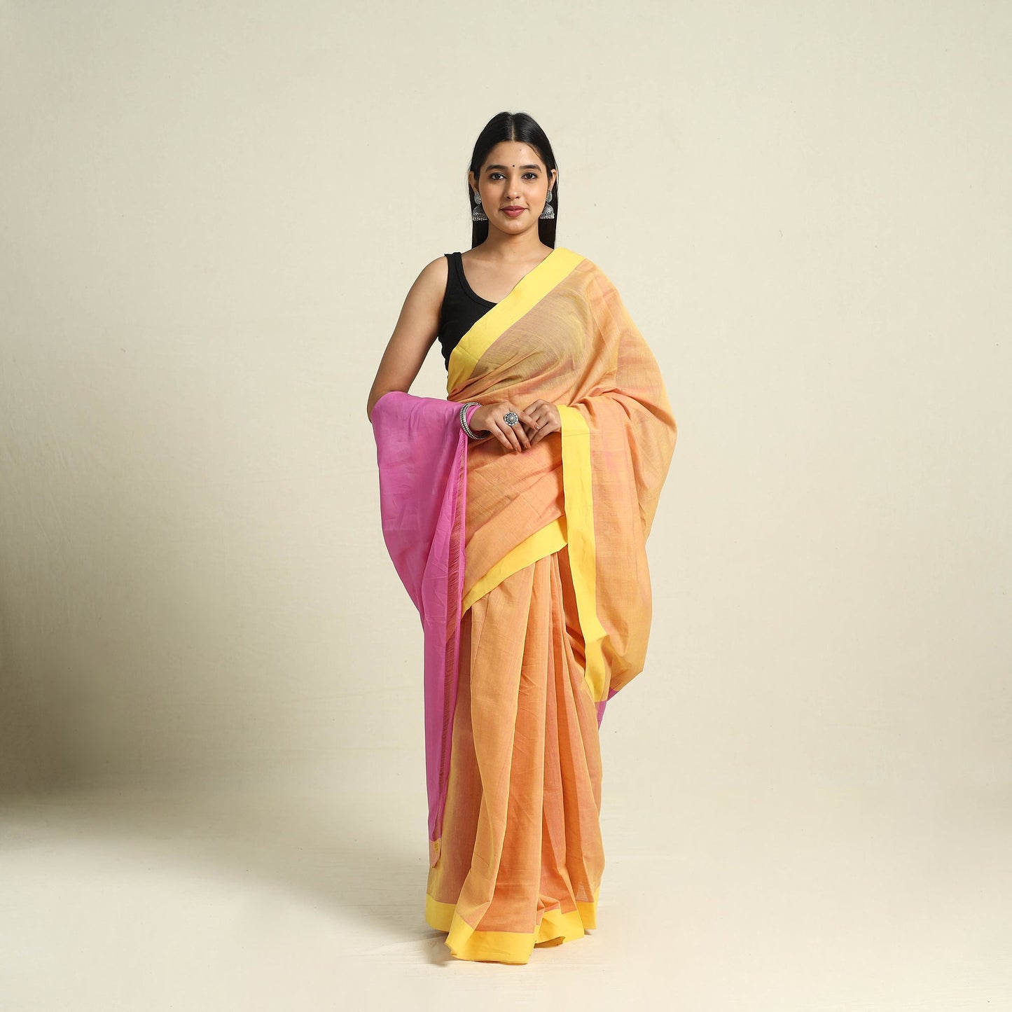 Orange Handloom Cotton Mangalagiri Saree
