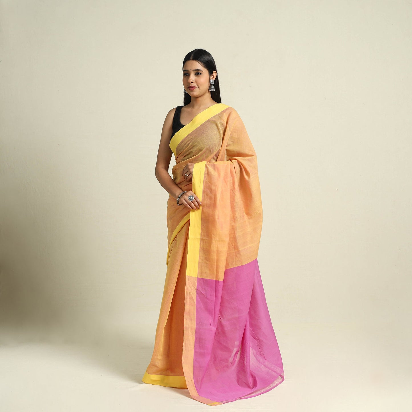 Orange Handloom Cotton Mangalagiri Saree