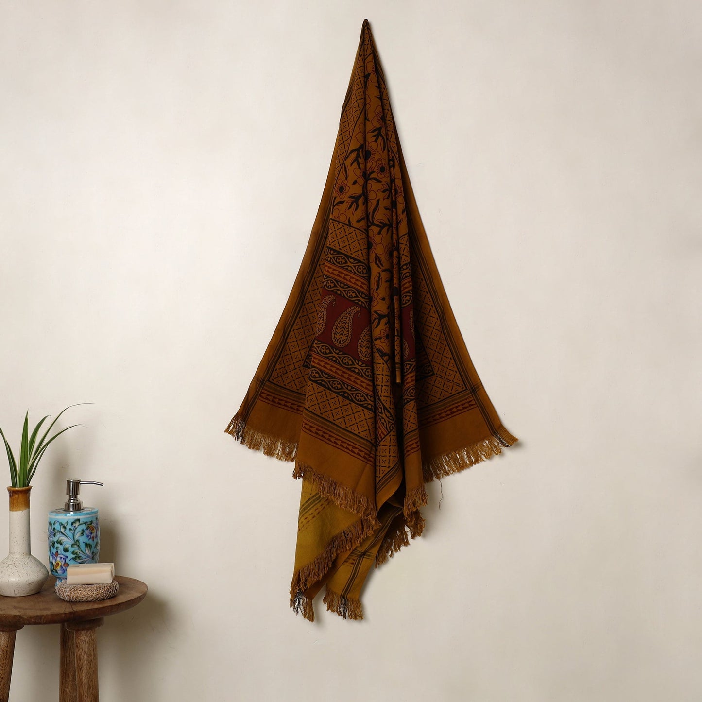 Buy Orange Handloom Cotton Bagh Print Towel