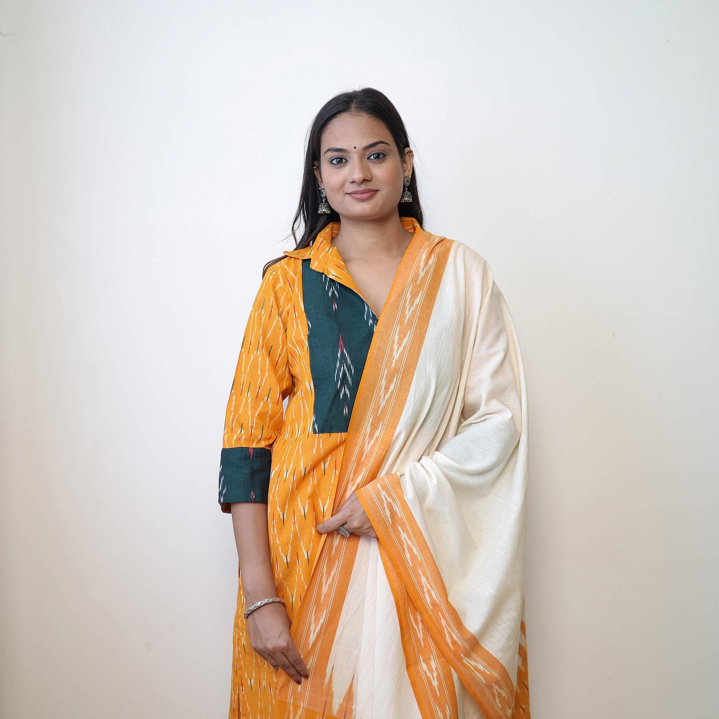 Orange - Handloom Cotton Pochampally Ikat Kurta Set 02