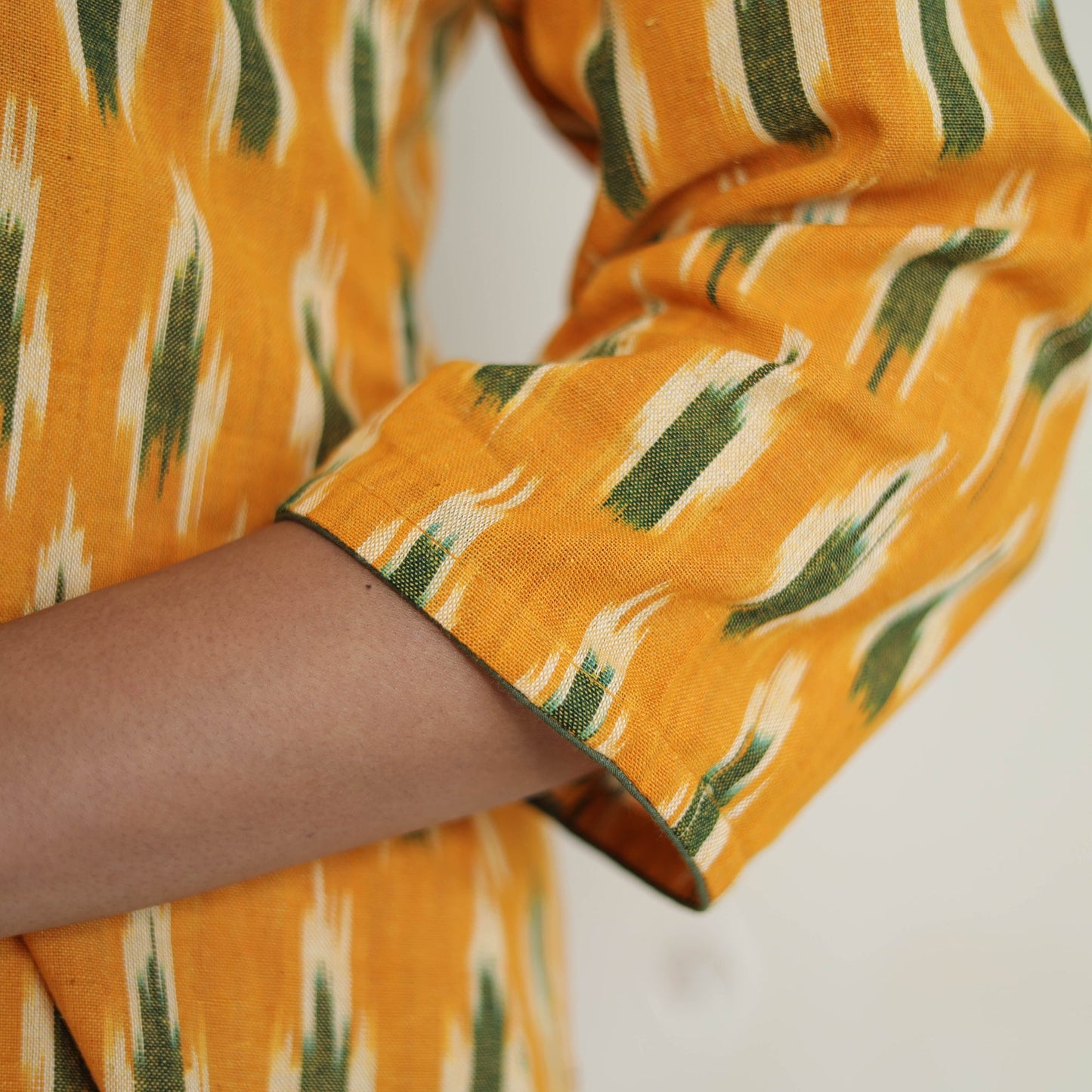 Orange Handloom Cotton Pochampally Ikat Kurta Set