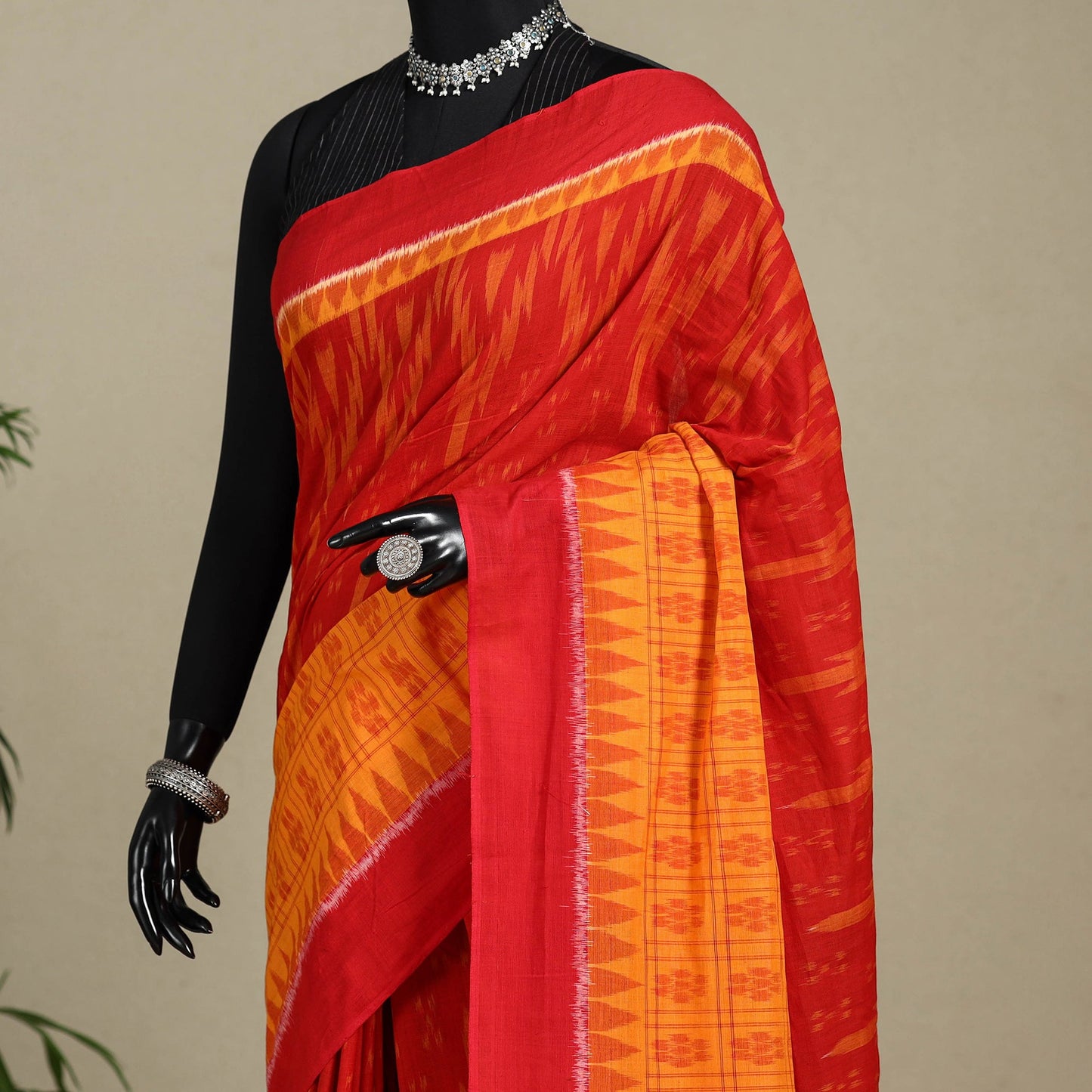 Orange - handloom cotton sambalpuri ikat saree 57