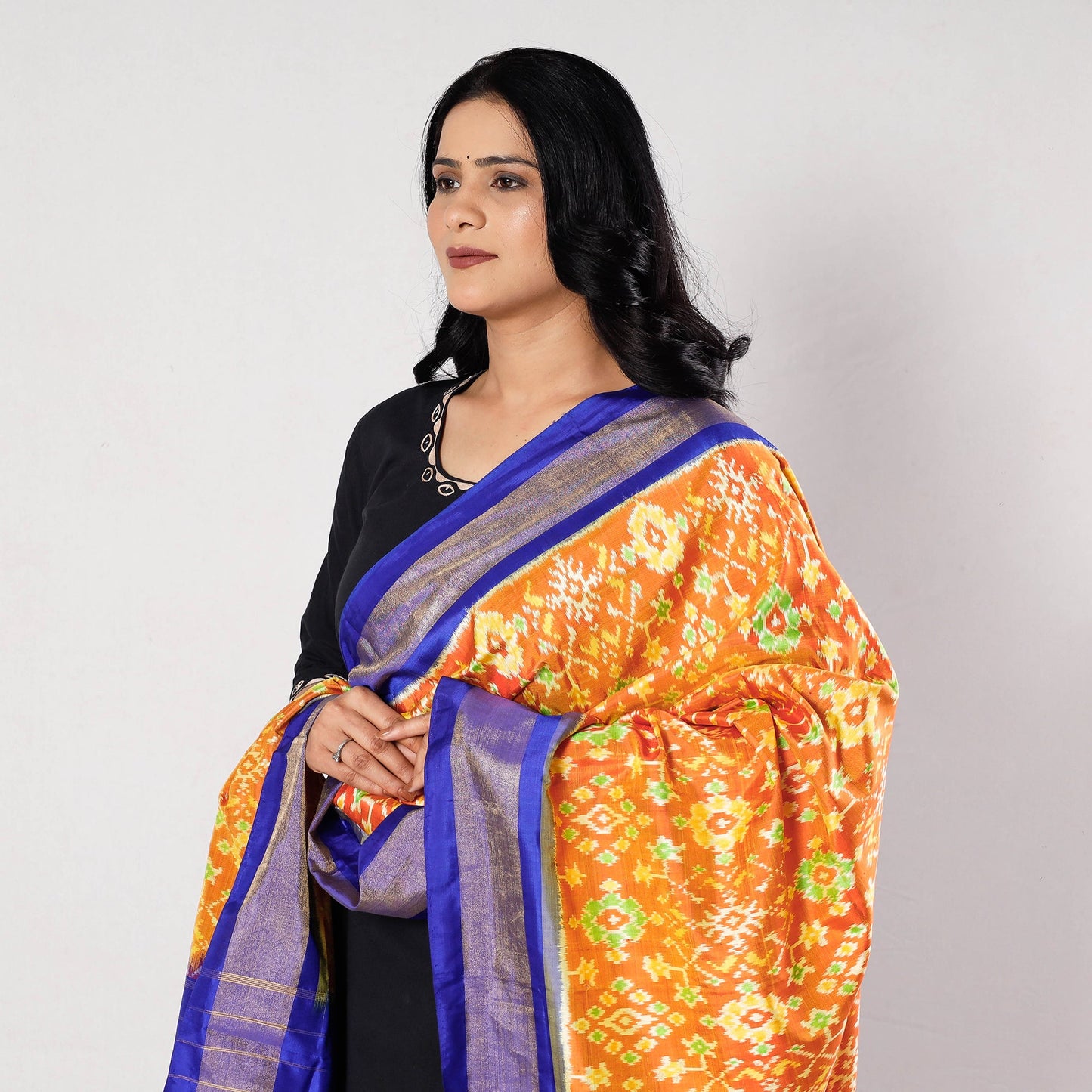 Handloom Pochampally Ikat Mulberry Silk Dupatta with Zari Border