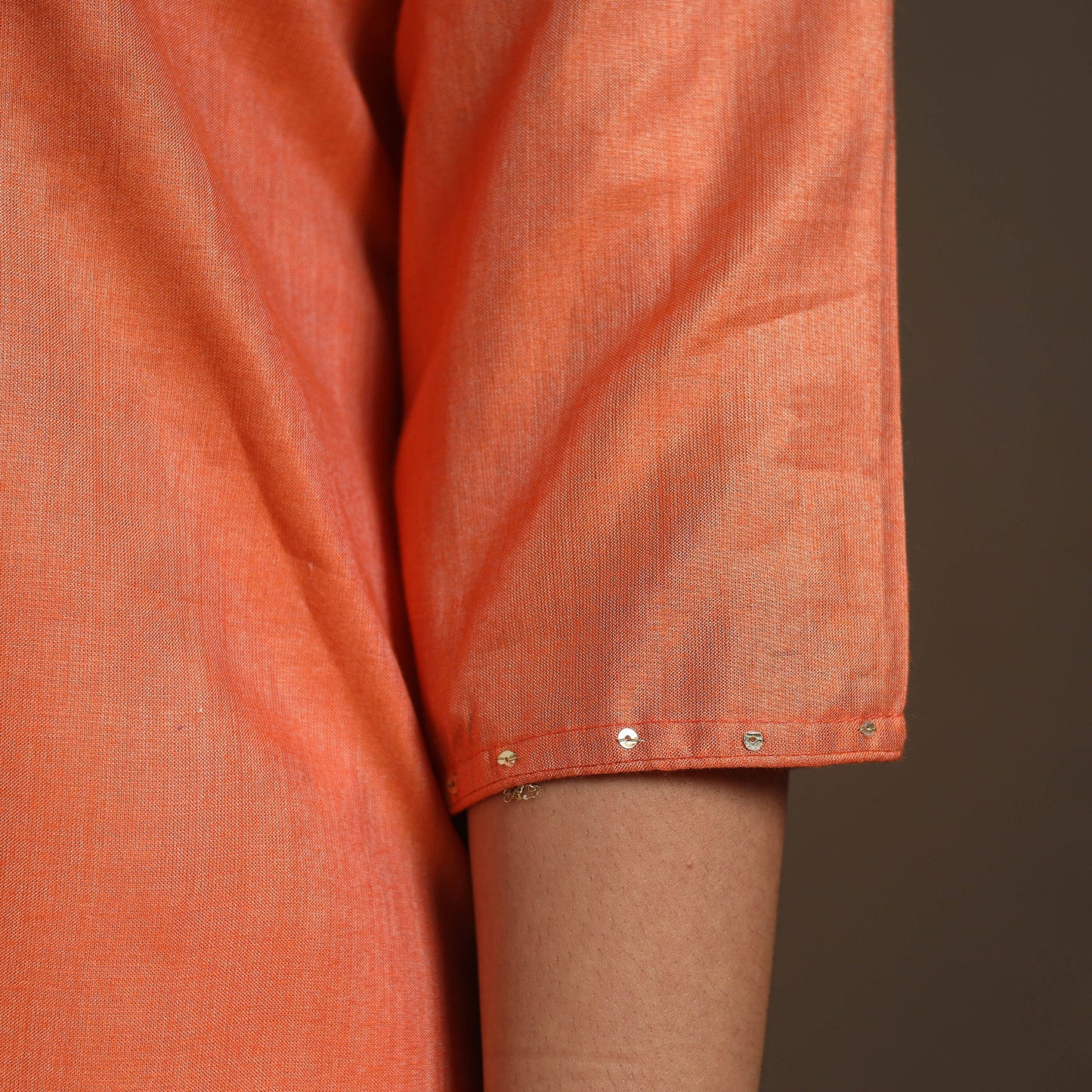 Orange Handloom Tussar Silk Cotton A-Line Plain Kurta