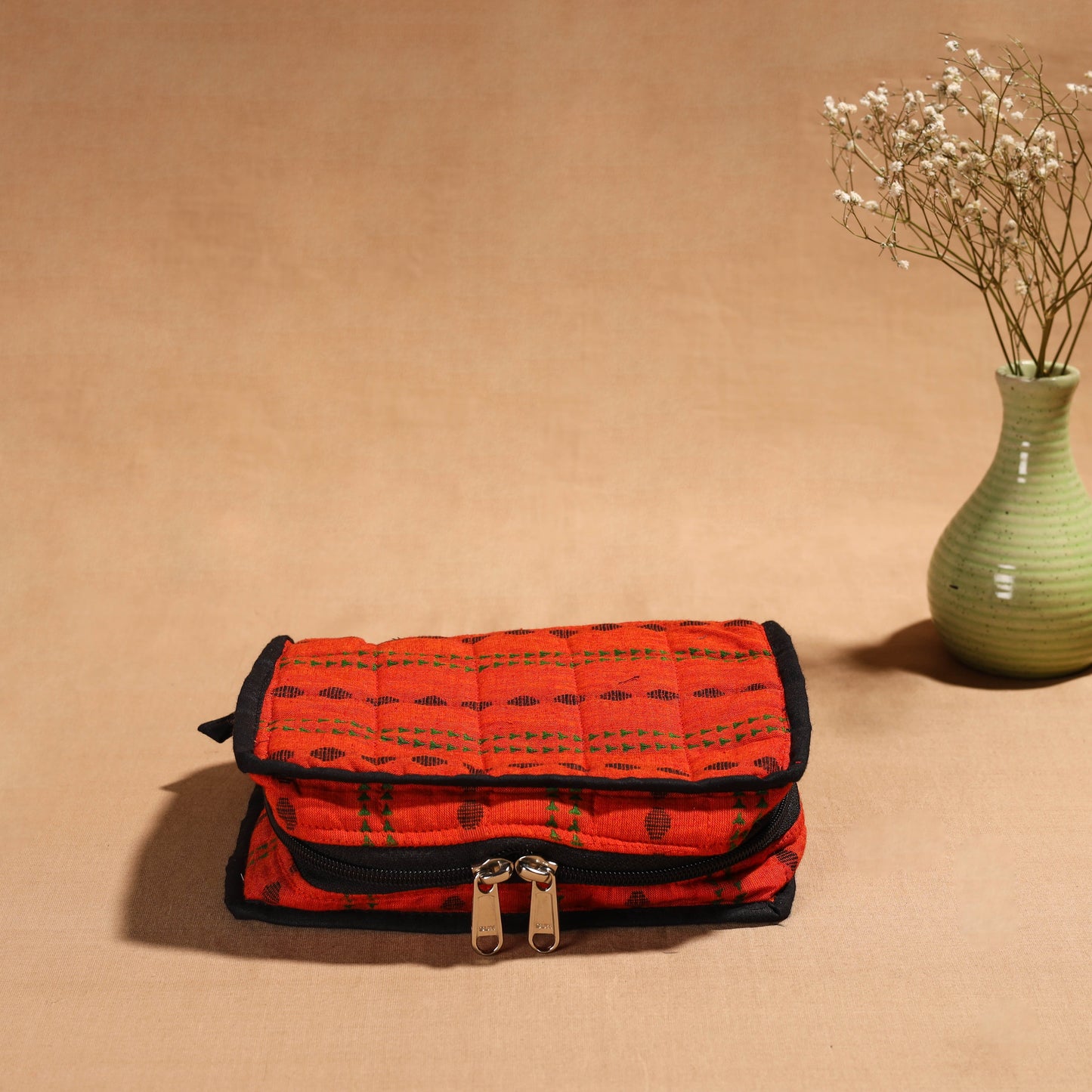 Orange Handmade 4 Pockets Cotton Jewellery Bag