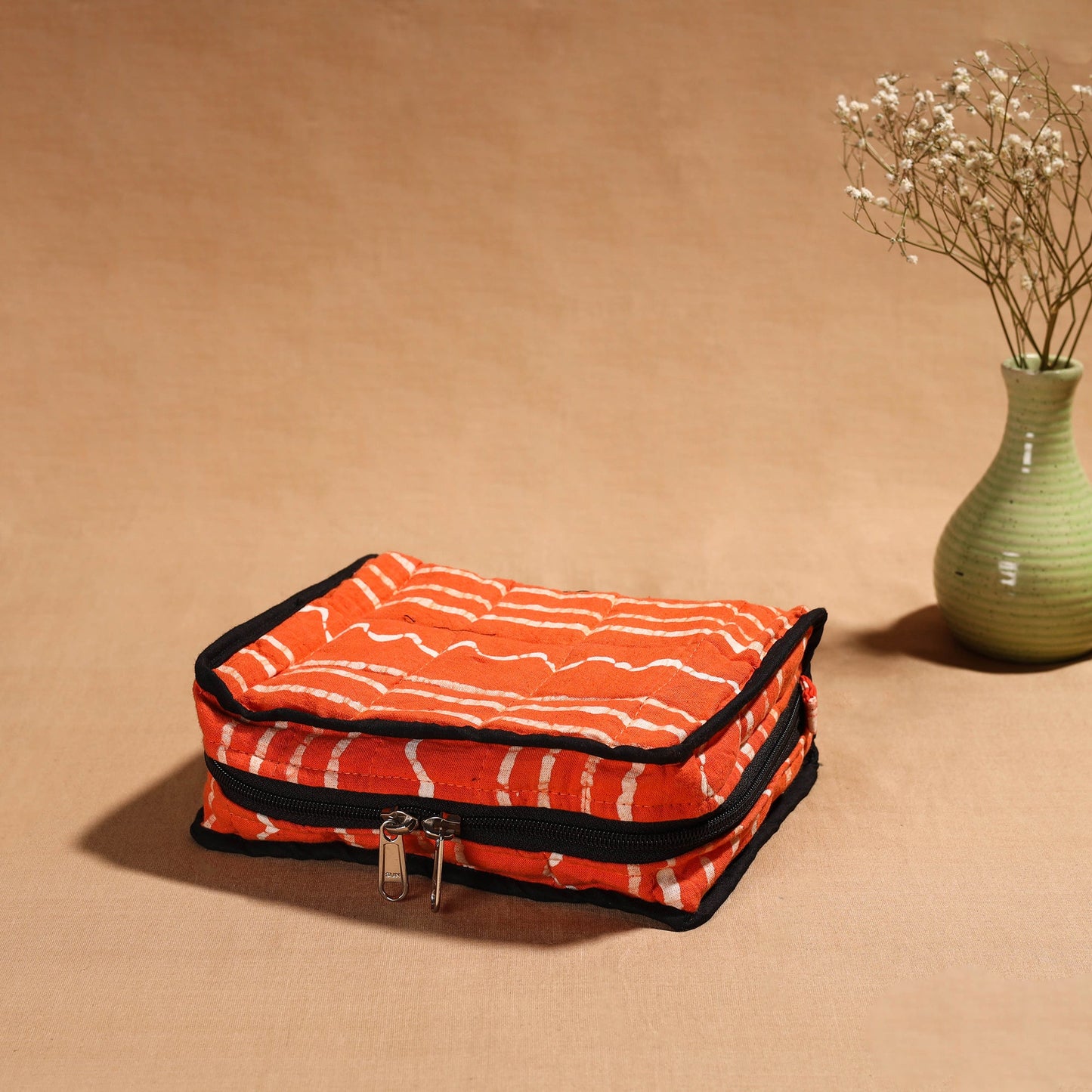 Orange Handmade 4 Pockets Cotton Jewellery Bag