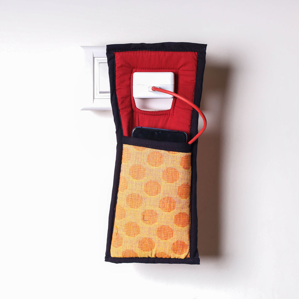 Orange Handmade Cotton Fabric Mobile Charging Holder