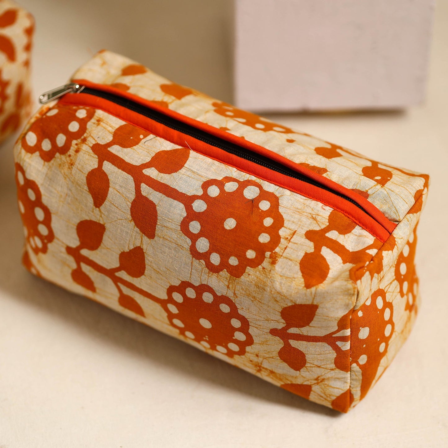 Orange Handmade Cotton Toiletry Bags (Set of 3)