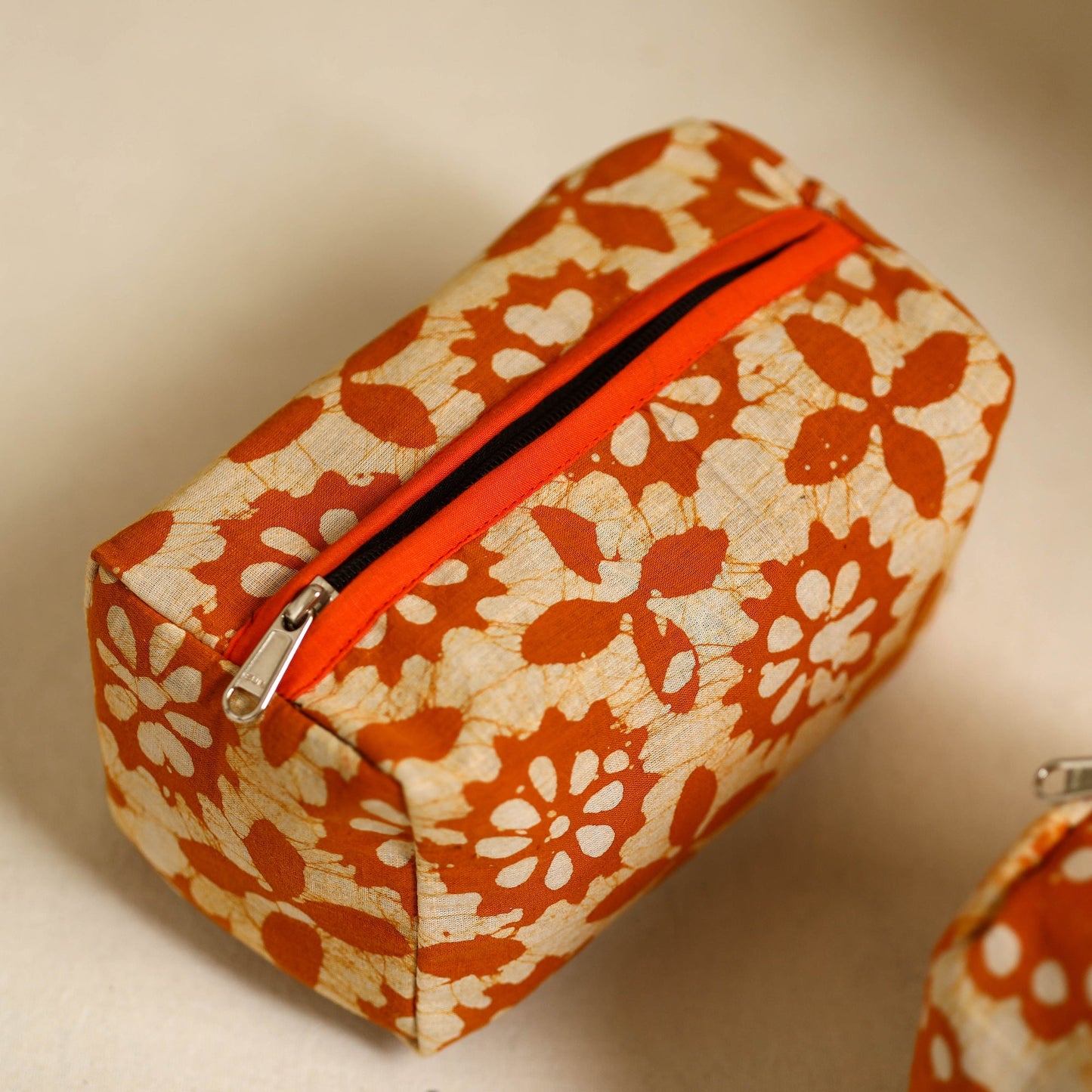 Orange Handmade Cotton Toiletry Bags (Set of 3)