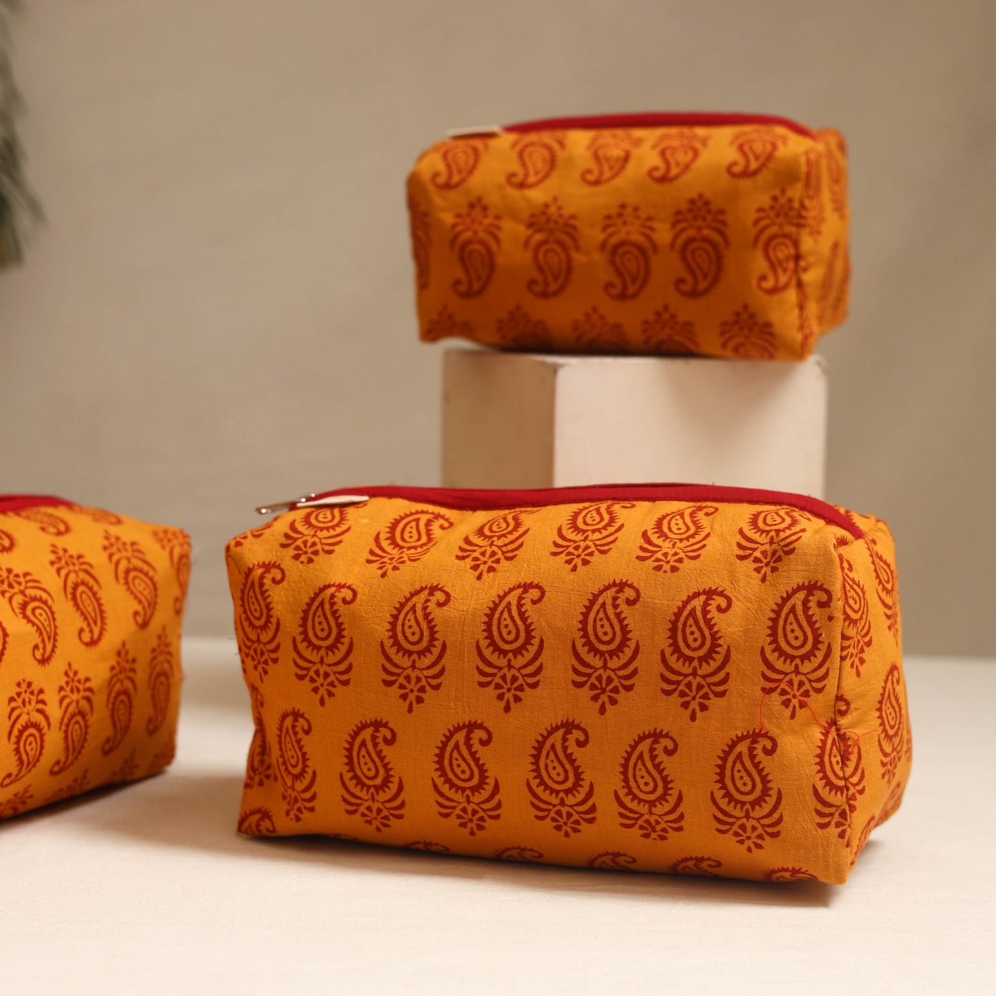 Orange - handmade cotton toiletry bags (set of 3) 06