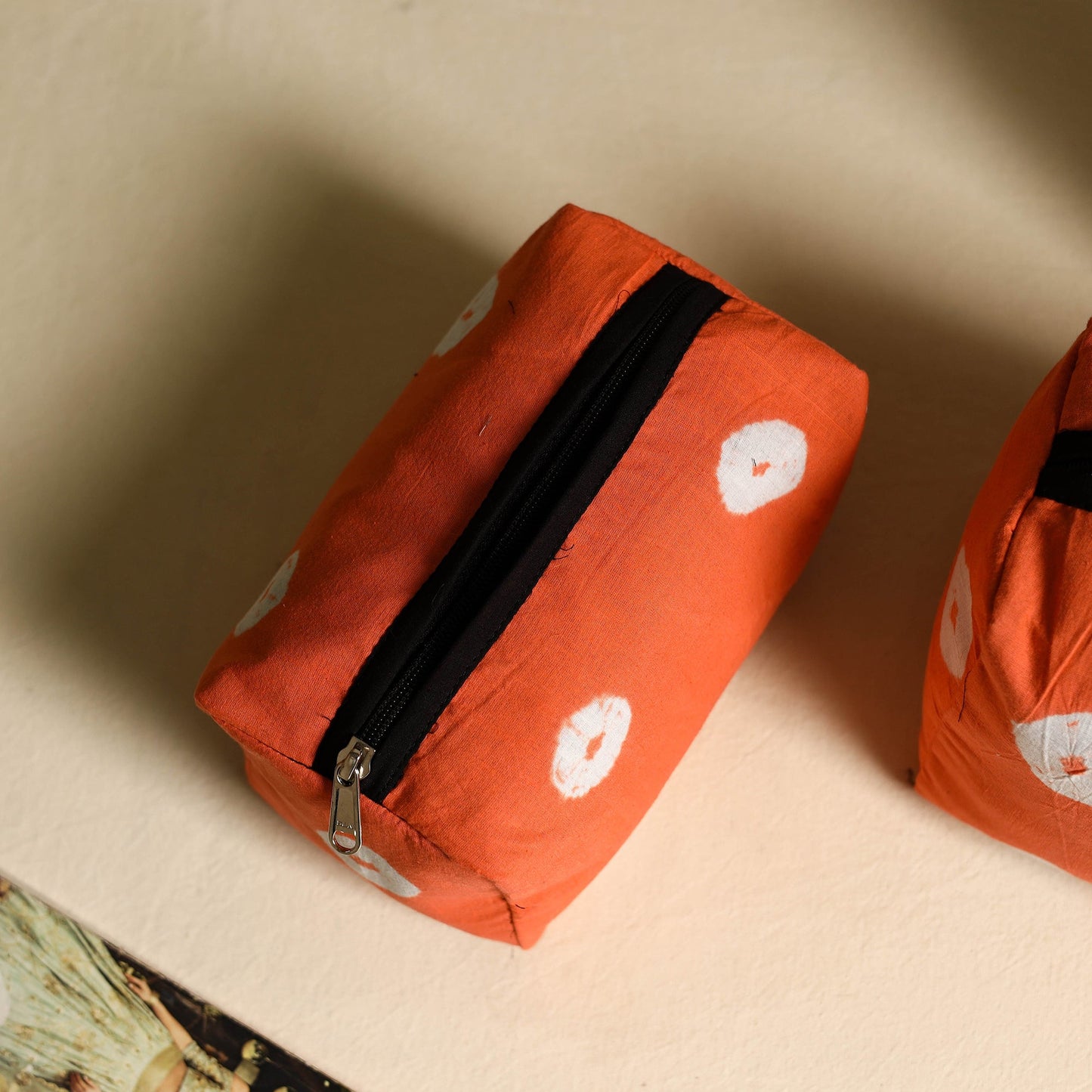 Orange Handmade Cotton Toiletry Bags (Set of 3)