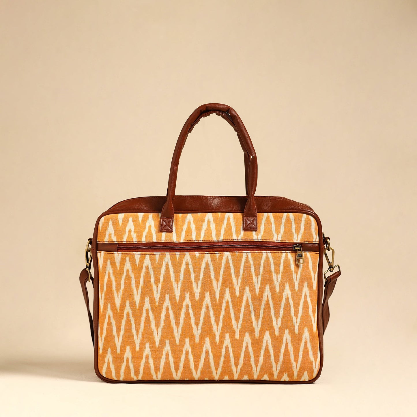Orange Handmade Pochampally Ikat Laptop Bag