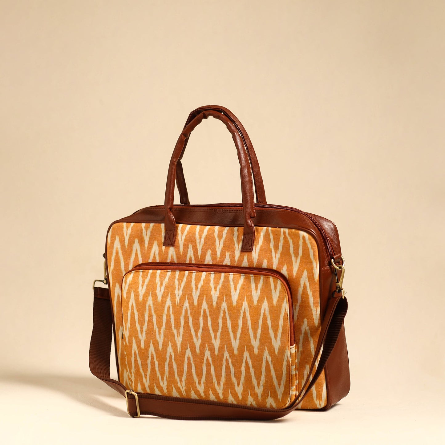 Orange Handmade Pochampally Ikat Laptop Bag