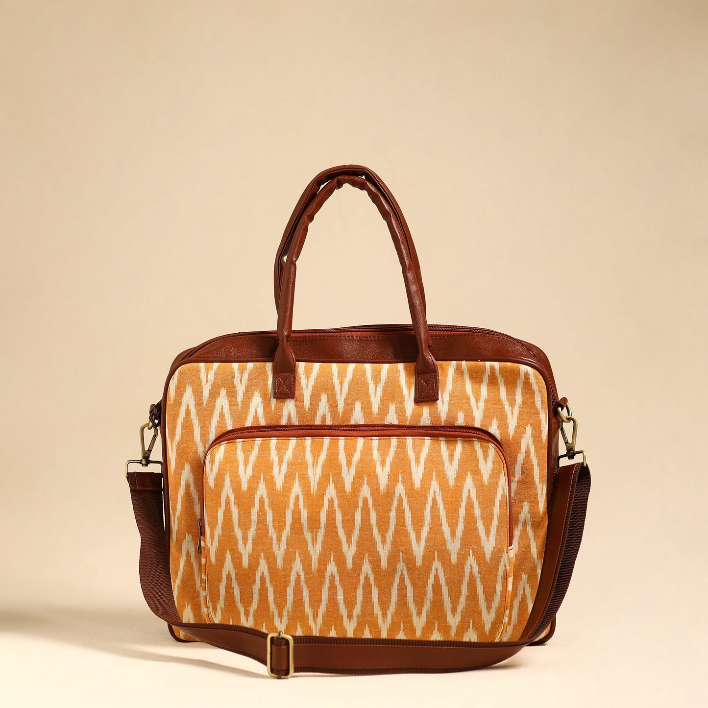 Orange Handmade Pochampally Ikat Laptop Bag